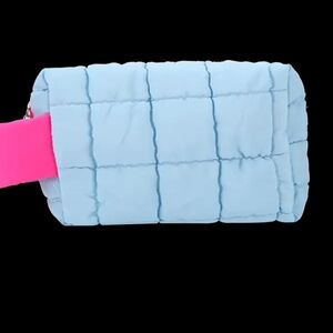 Light Blue Quilted Bag with Pink Strap
